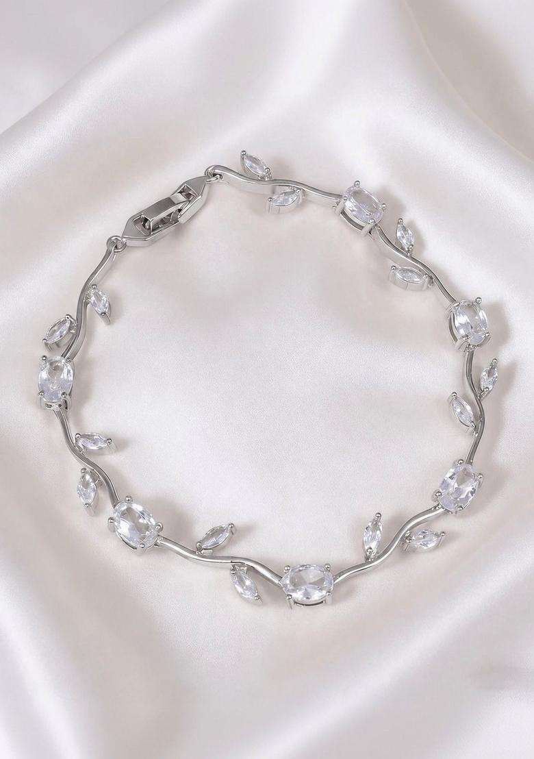 American Diamond Temple Silver-Plated Link Bracelet for Women | Stylish Party & Everyday Wear | Gift for Her - Indya