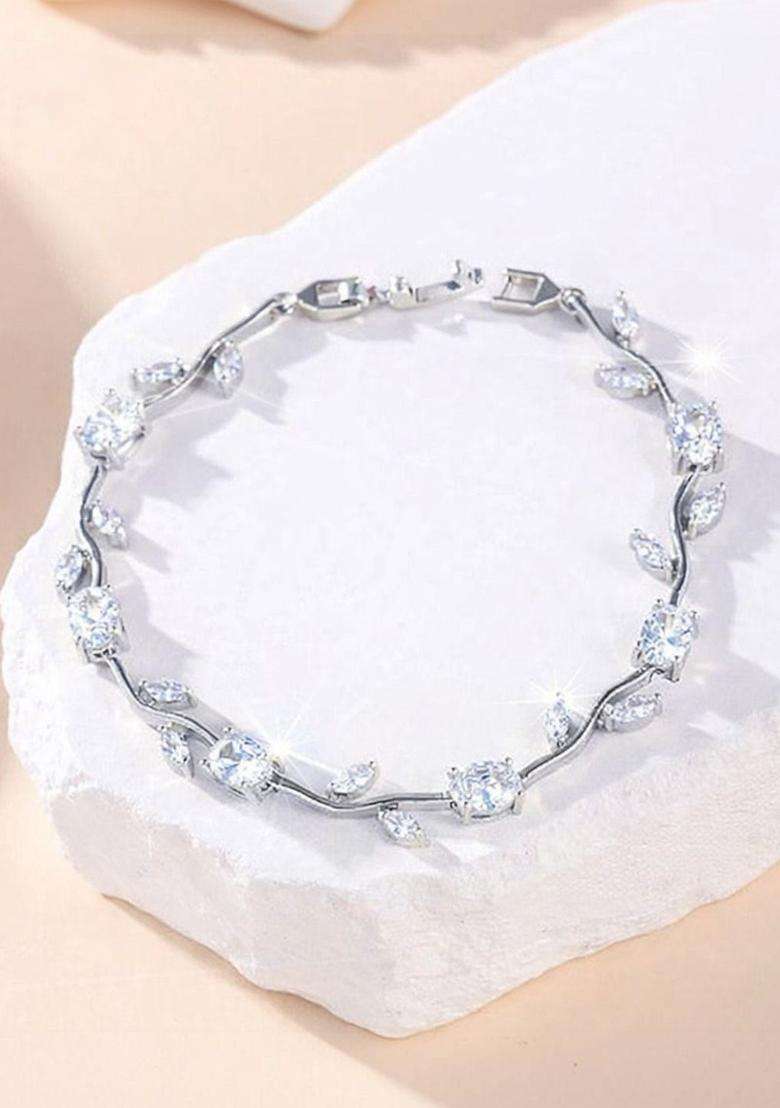 American Diamond Temple Silver-Plated Link Bracelet for Women | Stylish Party & Everyday Wear | Gift for Her - Indya