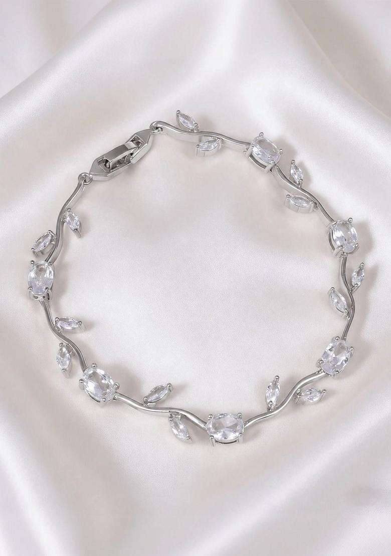 American Diamond Temple Silver-Plated Link Bracelet for Women | Stylish Party & Everyday Wear | Gift for Her - Indya