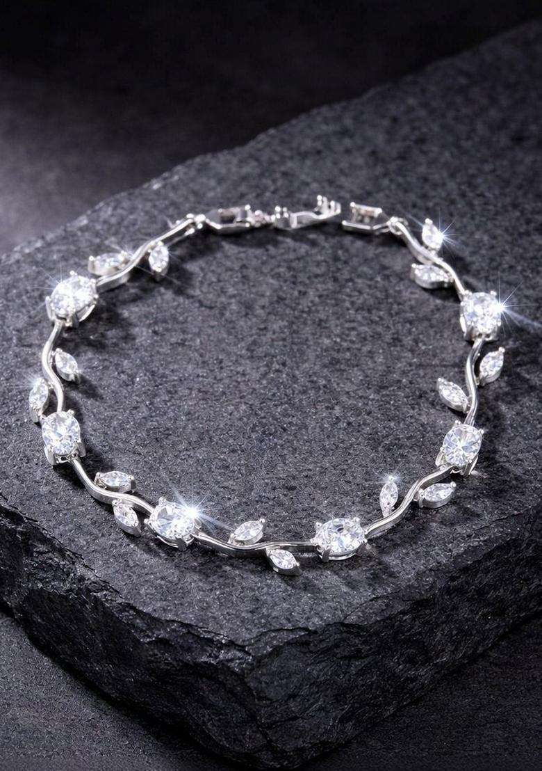American Diamond Temple Silver-Plated Link Bracelet for Women | Stylish Party & Everyday Wear | Gift for Her - Indya
