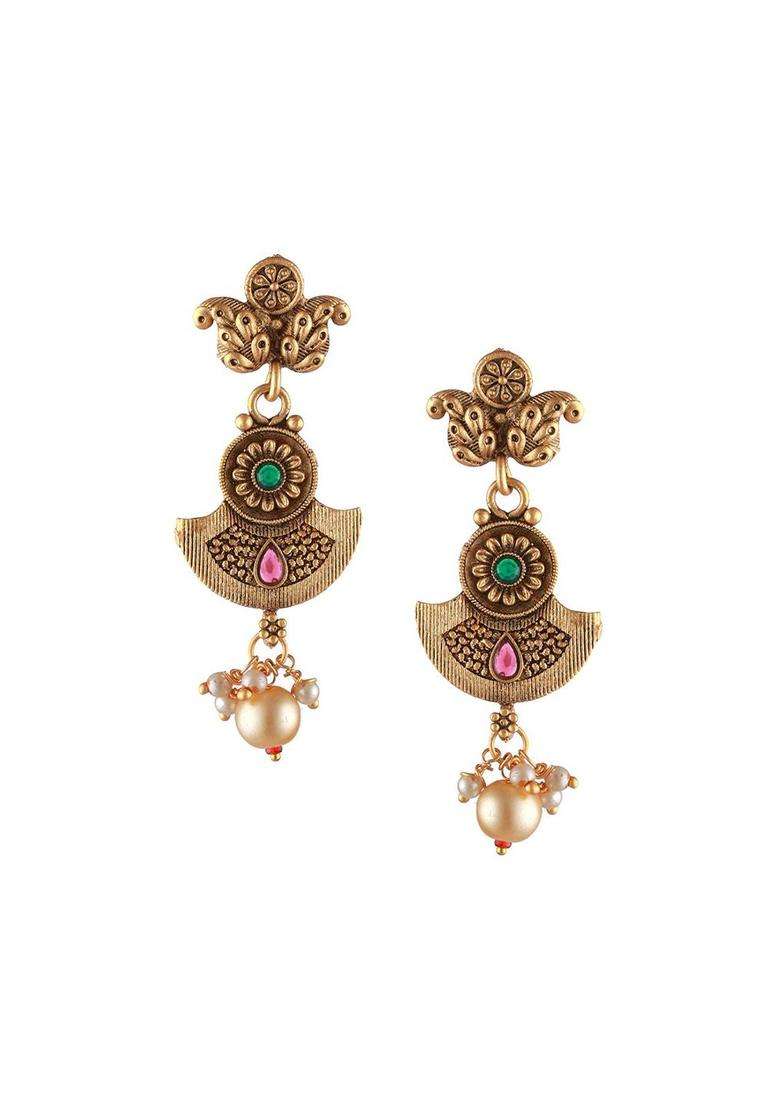 Gold-Plated Artificial Stones and Beads-Studded Jewellery Set for Women | Traditional Temple Jewellery for Wedding & Festive Wear | Gift for Her - Indya