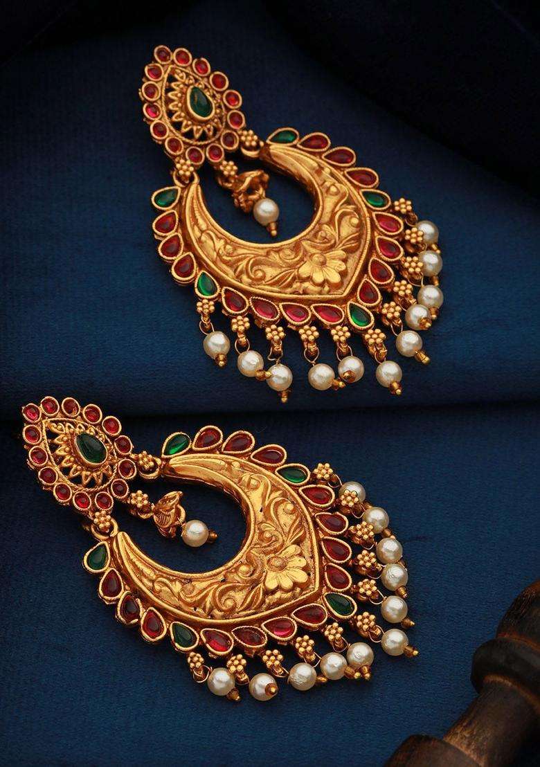Gold-Plated Dome Shaped Chandbalis Earrings for Women | Traditional Temple Jewellery for Wedding & Festive Wear | Gift for Her - Indya