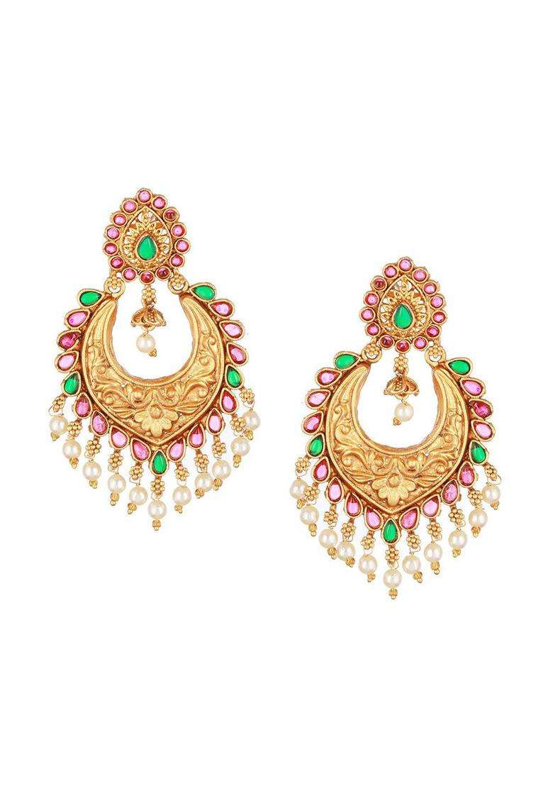 Gold-Plated Dome Shaped Chandbalis Earrings for Women | Traditional Temple Jewellery for Wedding & Festive Wear | Gift for Her - Indya
