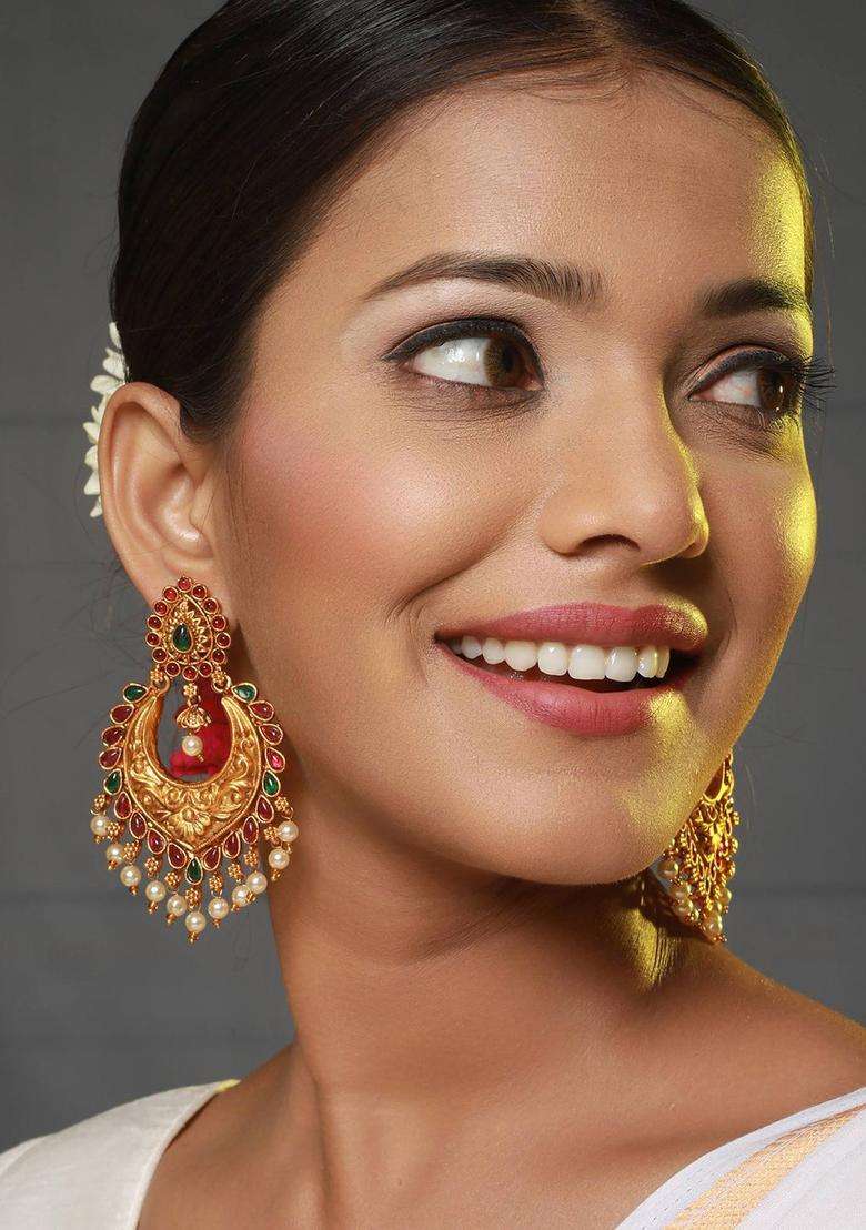 Gold-Plated Dome Shaped Chandbalis Earrings for Women | Traditional Temple Jewellery for Wedding & Festive Wear | Gift for Her - Indya