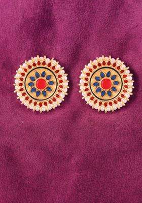 Gold-Plated Circular Studs Earrings with Kundan for Women | Traditional Temple Jewellery for Wedding & Festive Wear | Gift for Her