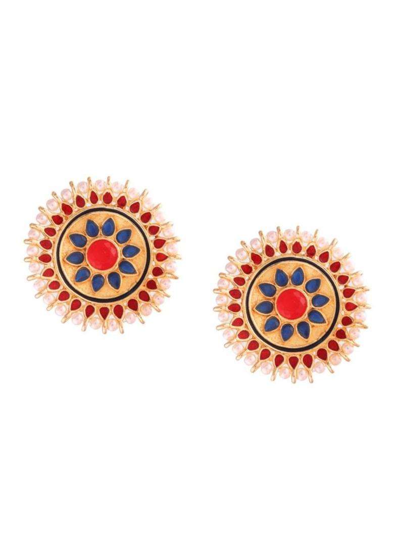 Gold-Plated Circular Studs Earrings with Kundan for Women | Traditional Temple Jewellery for Wedding & Festive Wear | Gift for Her - Indya