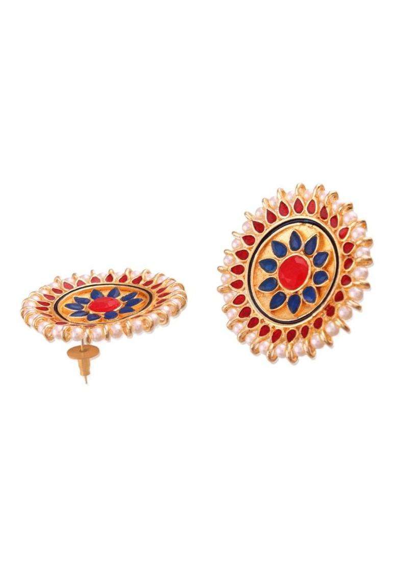 Gold-Plated Circular Studs Earrings with Kundan for Women | Traditional Temple Jewellery for Wedding & Festive Wear | Gift for Her - Indya