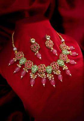 Gold-Plated Kundan-Studded &BeadedJewellerySet for Women | Traditional Temple Jewellery for Wedding & Festive Wear | Gift for Her