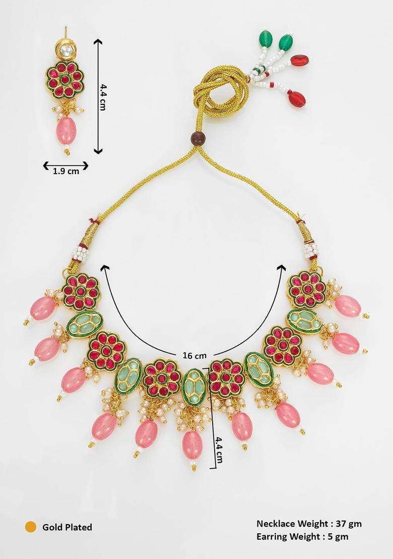 Gold-Plated Kundan-Studded &BeadedJewellerySet for Women | Traditional Temple Jewellery for Wedding & Festive Wear | Gift for Her - Indya