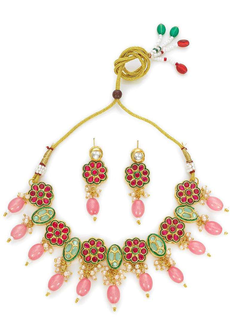 Gold-Plated Kundan-Studded &BeadedJewellerySet for Women | Traditional Temple Jewellery for Wedding & Festive Wear | Gift for Her - Indya