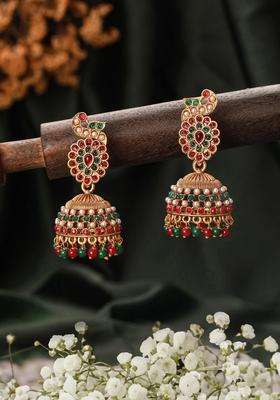 Gold-Plated Peacock Shaped Jhumkas Earrings for Women | Traditional Temple Jewellery for Wedding & Festive Wear | Gift for Her