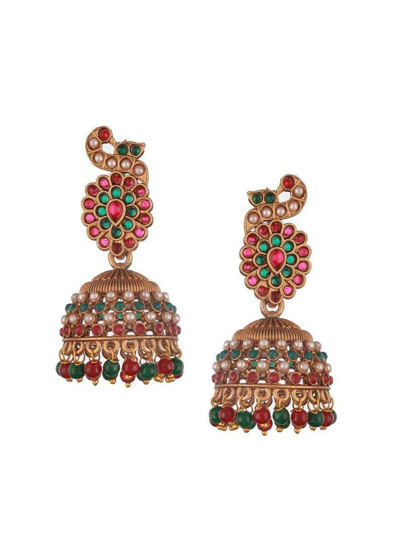 Gold-Plated Peacock Shaped Jhumkas Earrings for Women | Traditional Temple Jewellery for Wedding & Festive Wear | Gift for Her - Indya