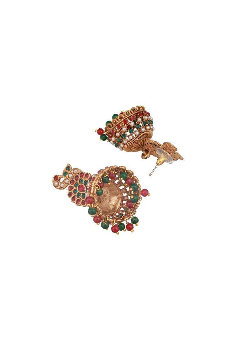 Gold-Plated Peacock Shaped Jhumkas Earrings for Women | Traditional Temple Jewellery for Wedding & Festive Wear | Gift for Her - Indya