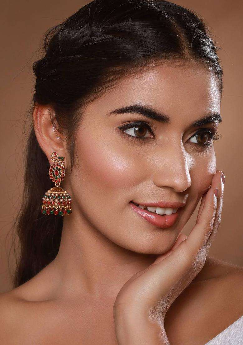 Gold-Plated Peacock Shaped Jhumkas Earrings for Women | Traditional Temple Jewellery for Wedding & Festive Wear | Gift for Her - Indya