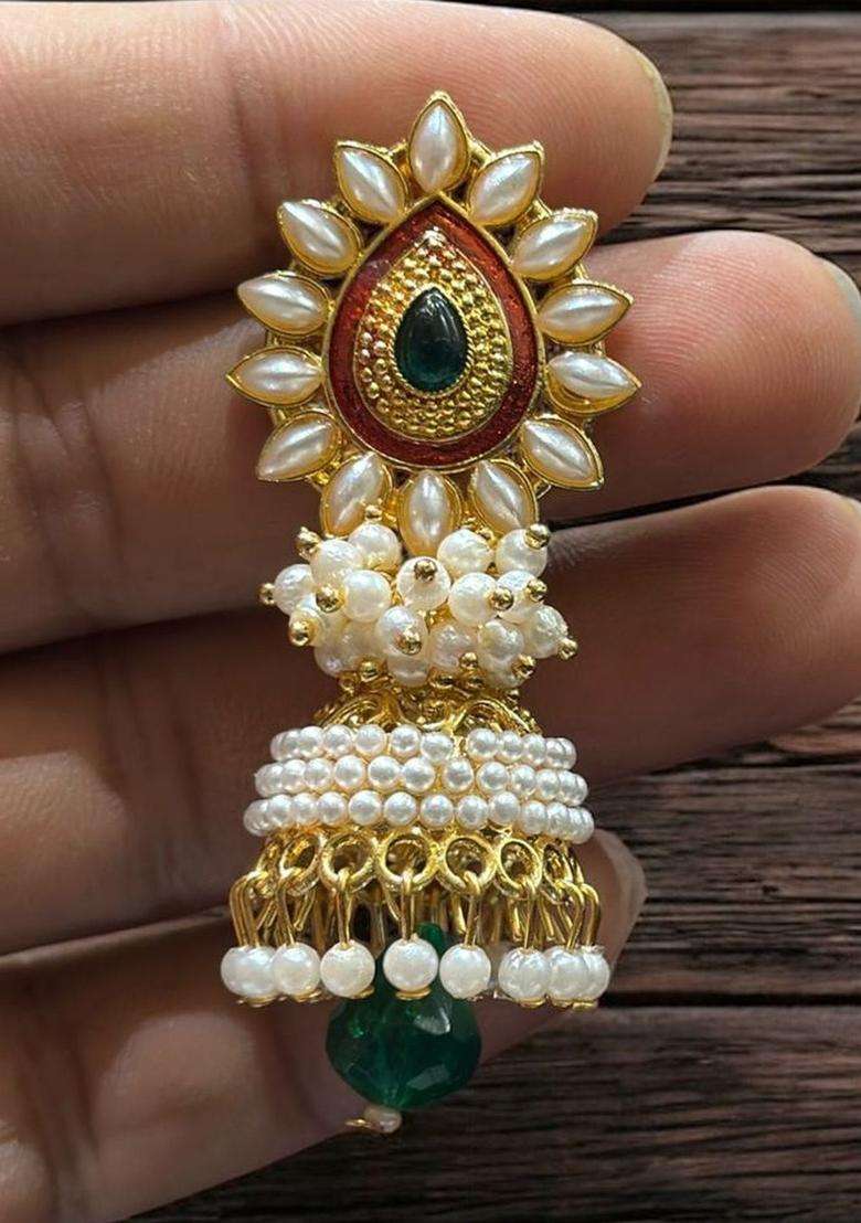 Gold-Plated Artificial Beaded Floral Jhumkas Earrings for Women | Traditional Temple Jewellery for Wedding & Festive Wear | Gift for Her - Indya
