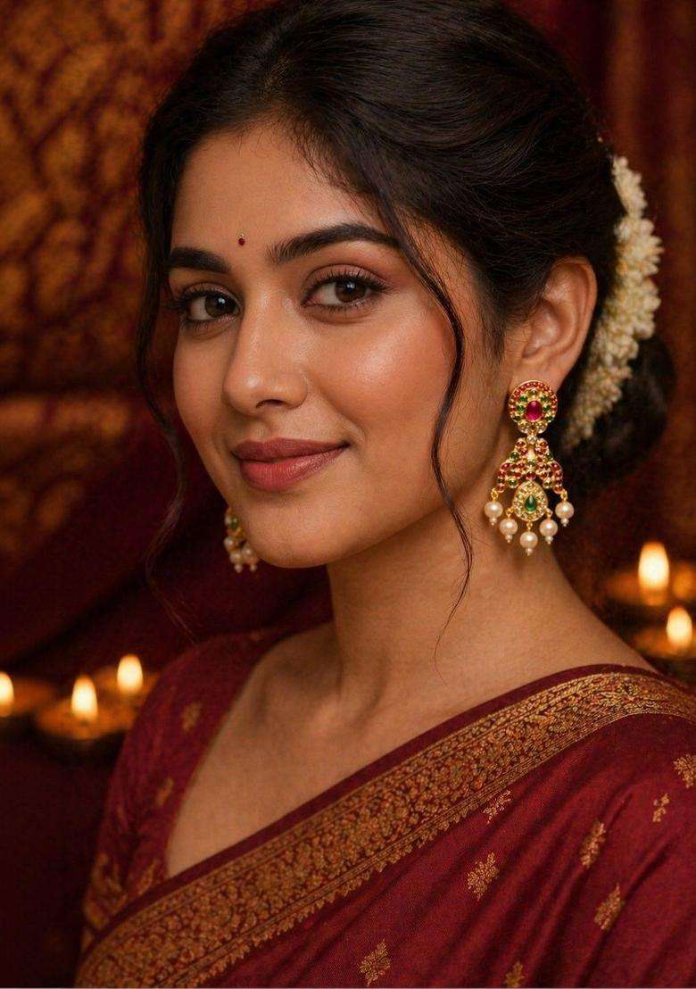 Gold-Plated Geometric Drop Earrings with CZ Stone for Women | Traditional Temple Jewellery for Wedding & Festive Wear | Gift for Her - Indya