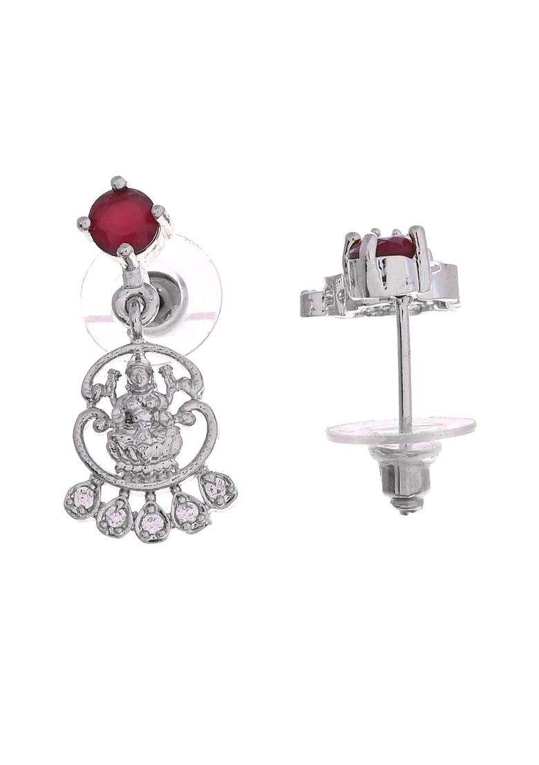 Stainless Steel Silver-Plated American Diamond Studded Temple Necklace and Earrings for Women | Traditional Temple Jewellery for Wedding & Festive Wear | Gift for Her - Indya