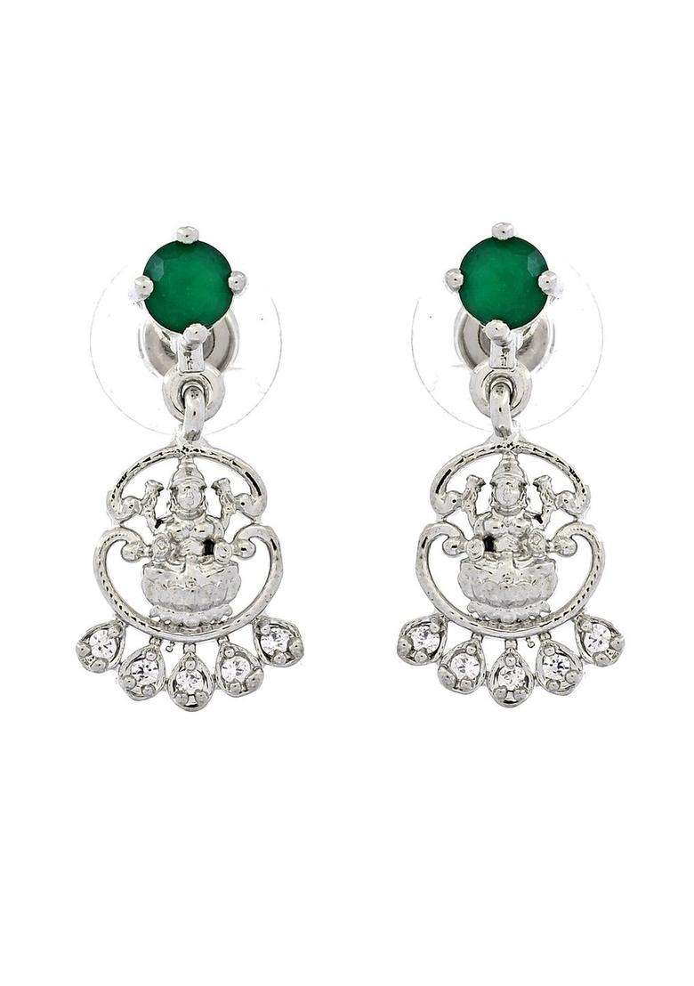Stainless Steel Silver-Plated American Diamond Studded Temple Necklace and Earrings for Women | Traditional Temple Jewellery for Wedding & Festive Wear | Gift for Her - Indya