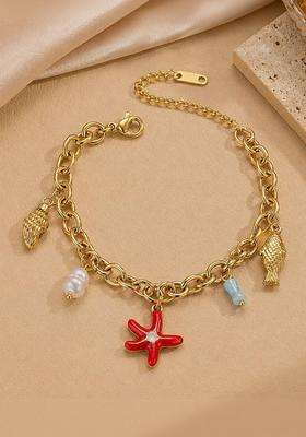 American Diamond Temple Gold-Plated Charm Bracelet for Women | Stylish Party & Everyday Wear | Gift for Her