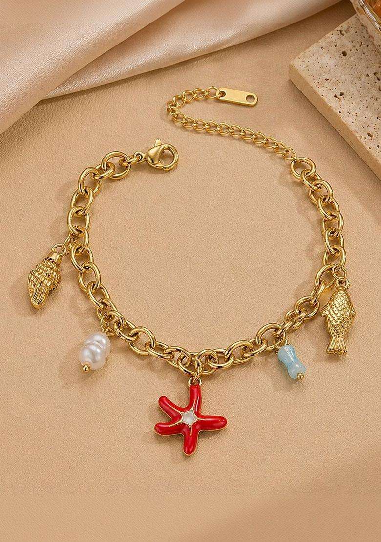 American Diamond Temple Gold-Plated Charm Bracelet for Women | Stylish Party & Everyday Wear | Gift for Her - Indya
