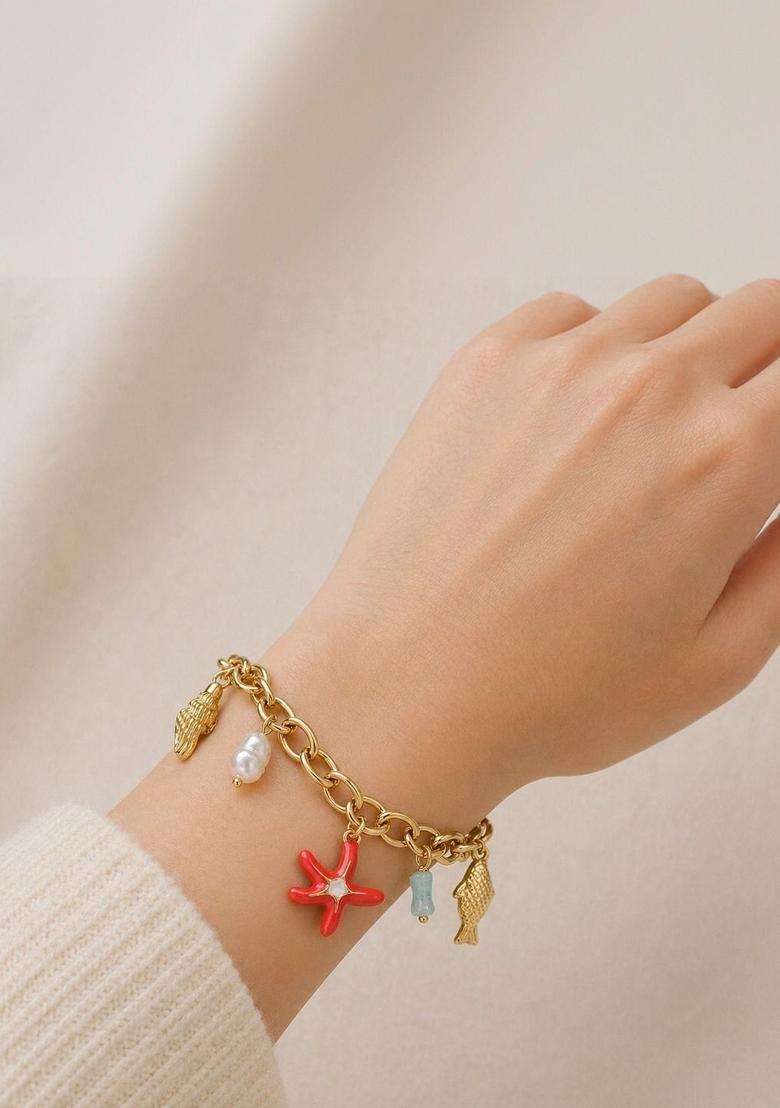 American Diamond Temple Gold-Plated Charm Bracelet for Women | Stylish Party & Everyday Wear | Gift for Her - Indya