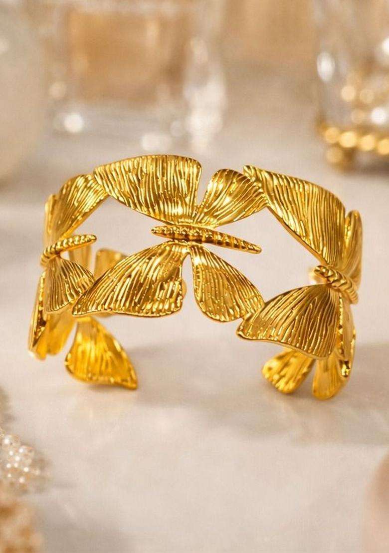 Temple Gold-Plated Cuff Bracelet for Women | Stylish Party & Everyday Wear | Gift for Her - Indya