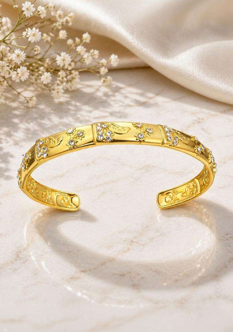 American Diamond Temple Gold-Plated Cuff Bracelet for Women | Fusion Party & Festive Wear | Gift for Her - Indya