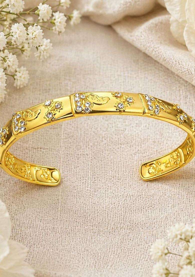 American Diamond Temple Gold-Plated Cuff Bracelet for Women | Fusion Party & Festive Wear | Gift for Her - Indya