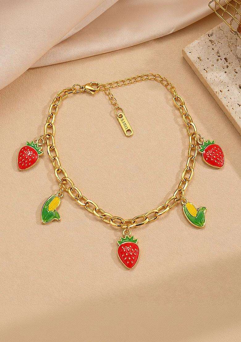 American Diamond Temple Gold-Plated Charm Bracelet for Women | Stylish Party & Everyday Wear | Gift for Her - Indya