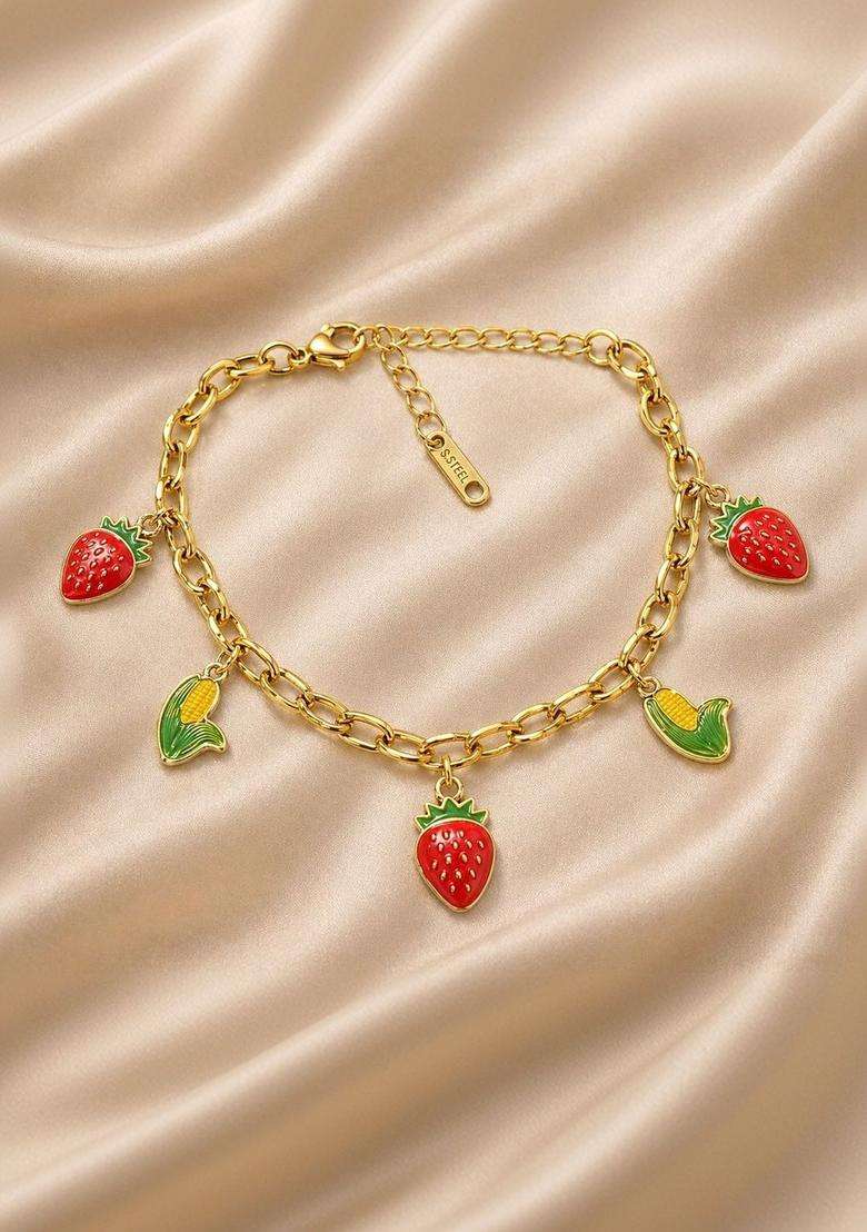 American Diamond Temple Gold-Plated Charm Bracelet for Women | Stylish Party & Everyday Wear | Gift for Her - Indya