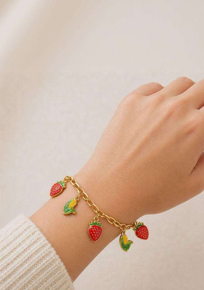 American Diamond Temple Gold-Plated Charm Bracelet for Women | Stylish Party & Everyday Wear | Gift for Her - Indya