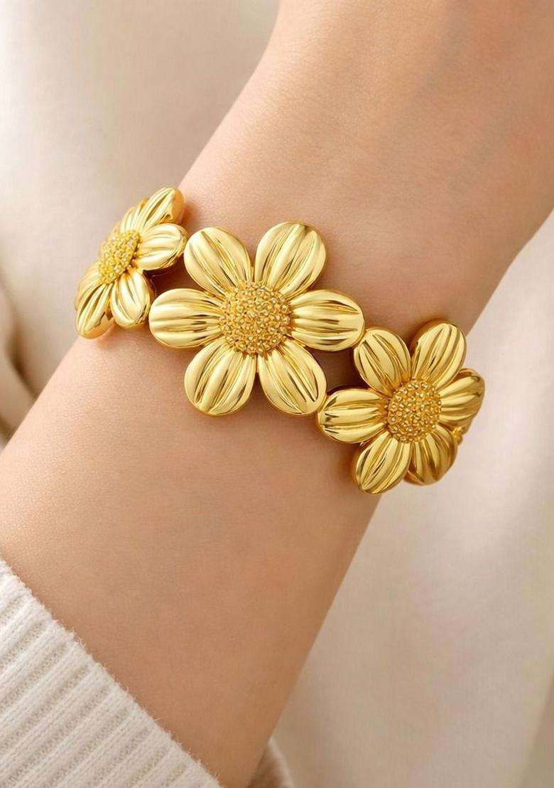Temple Gold-Plated Cuff Bracelet for Women | Stylish Party & Everyday Wear | Gift for Her - Indya