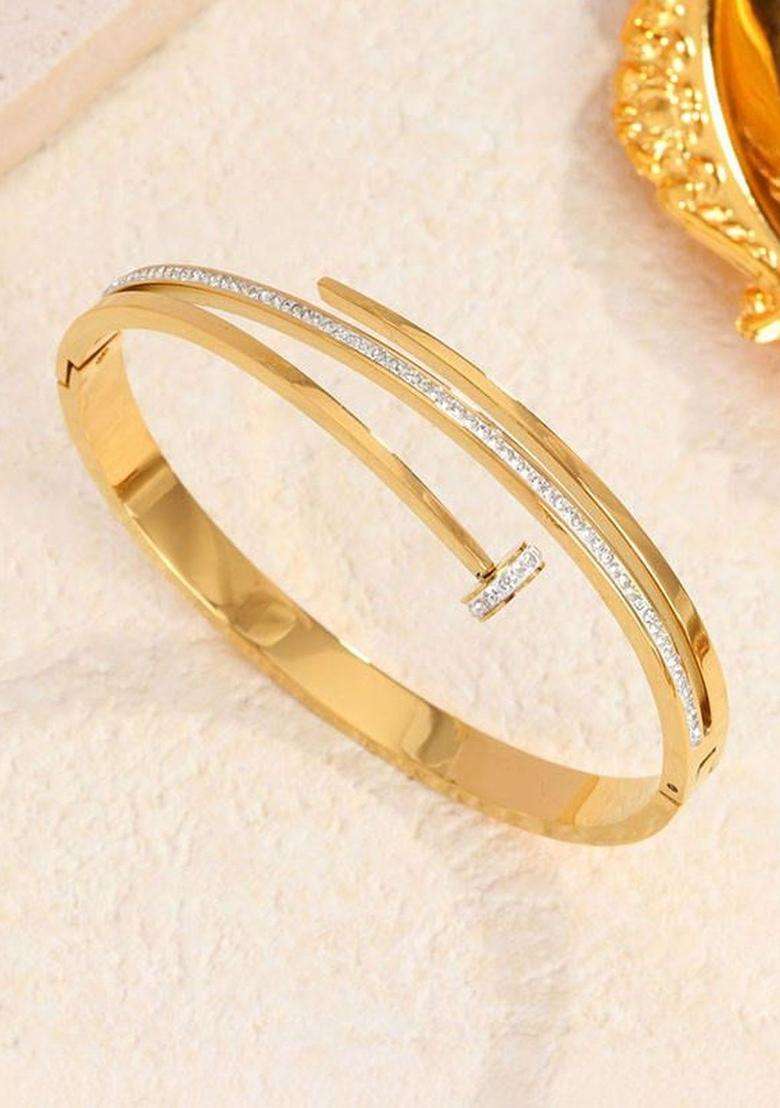 American Diamond Temple Gold-Plated Cuff Bracelet for Women | Stylish Party & Everyday Wear | Gift for Her - Indya