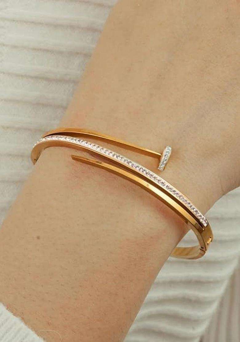 American Diamond Temple Gold-Plated Cuff Bracelet for Women | Stylish Party & Everyday Wear | Gift for Her - Indya