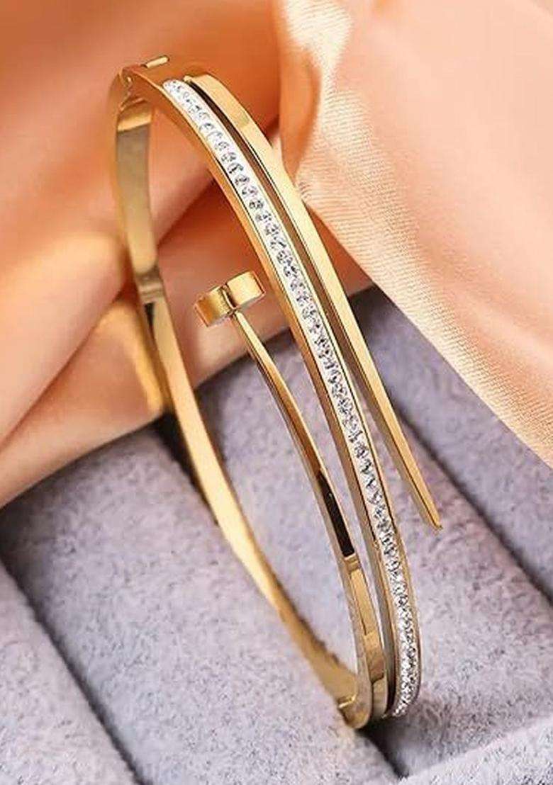 American Diamond Temple Gold-Plated Cuff Bracelet for Women | Stylish Party & Everyday Wear | Gift for Her - Indya
