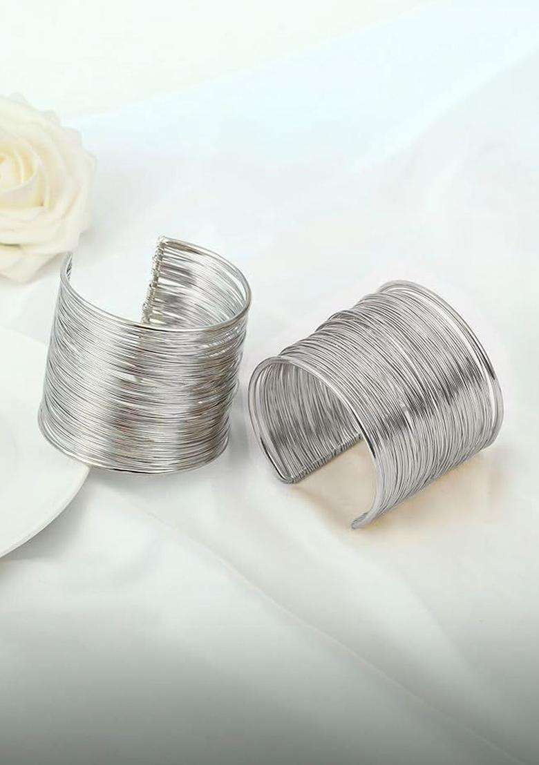 2 Temple Silver-Plated Cuff Bracelet for Women | Stylish Party & Everyday Wear | Gift for Her - Indya