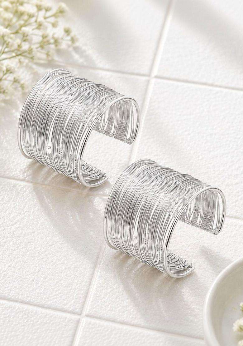 2 Temple Silver-Plated Cuff Bracelet for Women | Stylish Party & Everyday Wear | Gift for Her - Indya