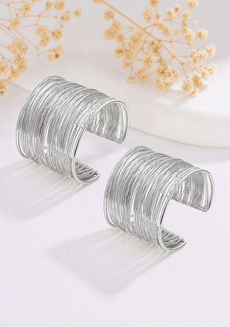2 Temple Silver-Plated Cuff Bracelet for Women | Stylish Party & Everyday Wear | Gift for Her - Indya