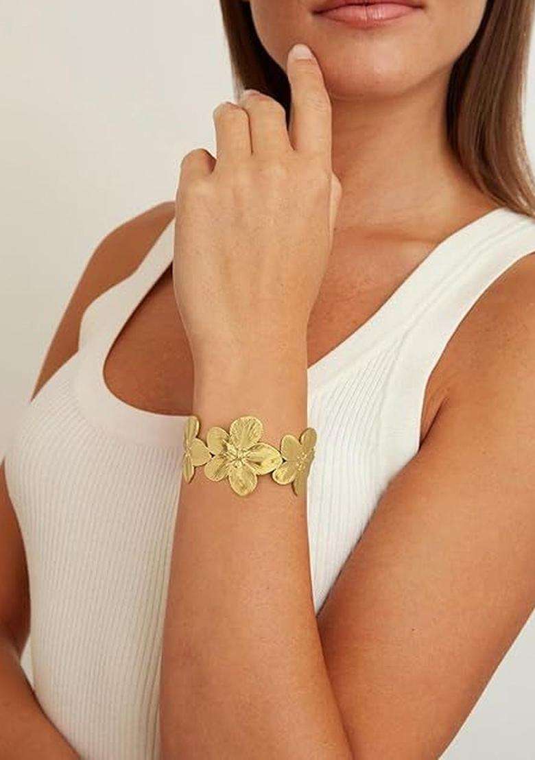 Temple Gold-Plated Cuff Bracelet for Women | Stylish Party & Everyday Wear | Gift for Her - Indya
