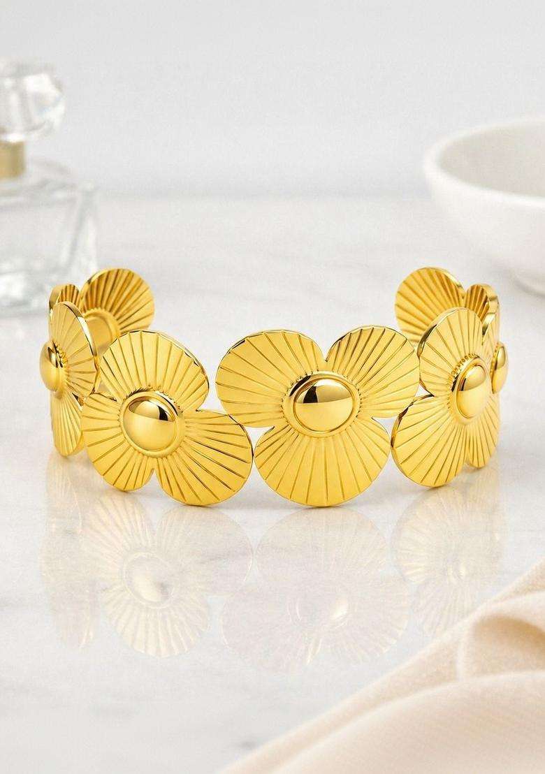 Temple Gold-Plated Cuff Bracelet for Women | Stylish Party & Everyday Wear | Gift for Her - Indya