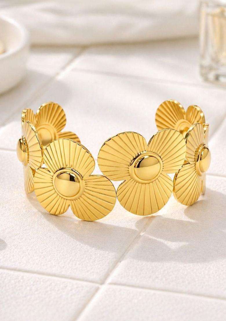 Temple Gold-Plated Cuff Bracelet for Women | Stylish Party & Everyday Wear | Gift for Her - Indya