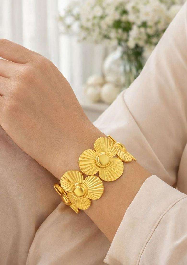 Temple Gold-Plated Cuff Bracelet for Women | Stylish Party & Everyday Wear | Gift for Her - Indya