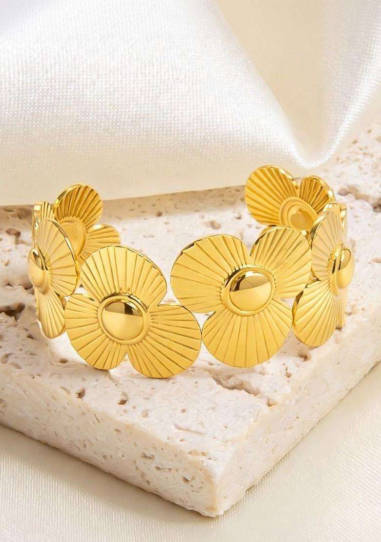 Temple Gold-Plated Cuff Bracelet for Women | Stylish Party & Everyday Wear | Gift for Her - Indya