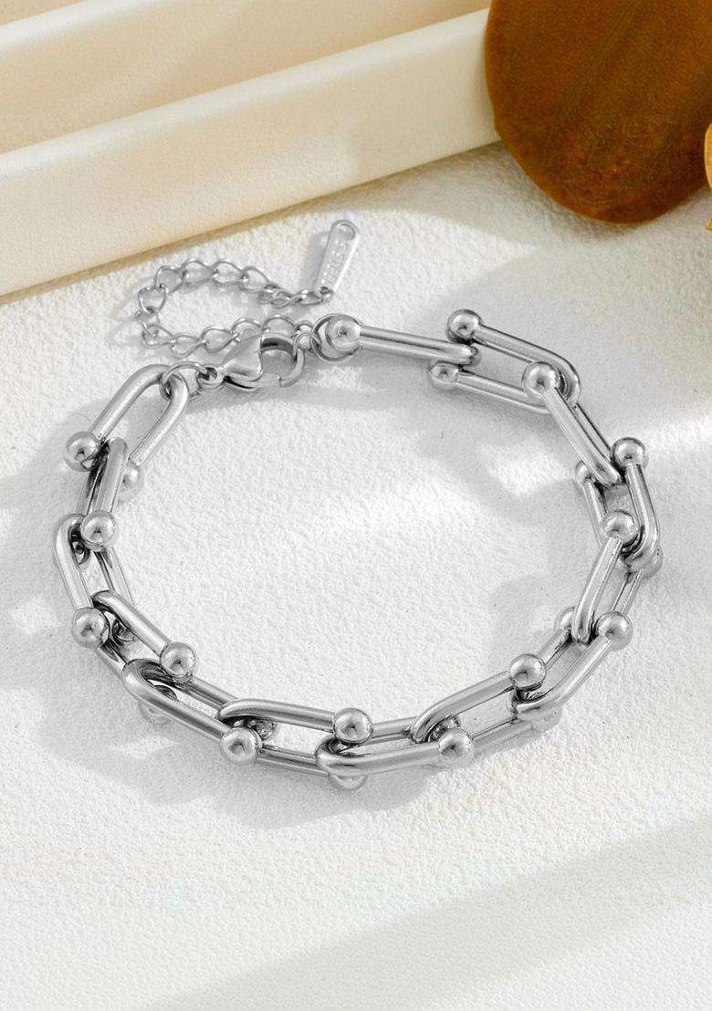 Temple Silver-Plated Link Bracelet for Women | Stylish Party & Everyday Wear | Gift for Her - Indya