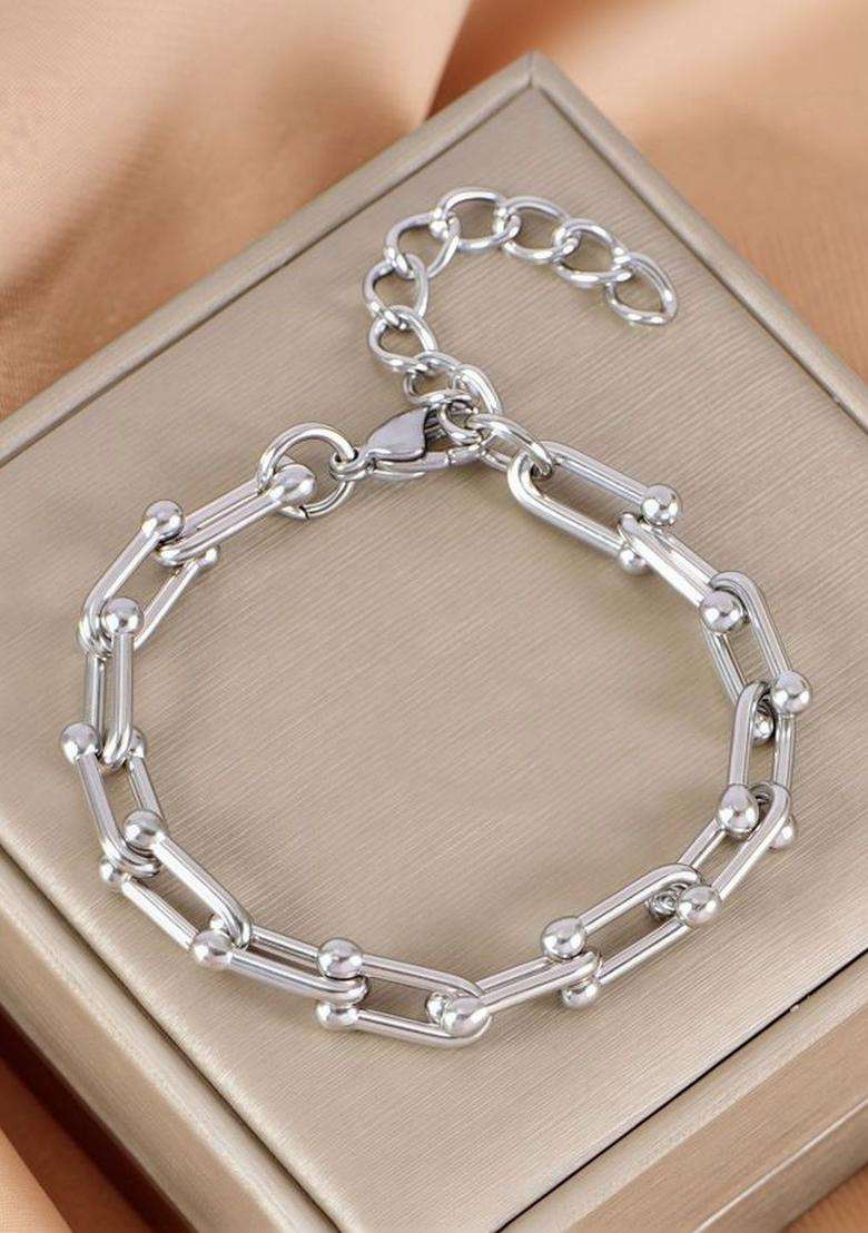 Temple Silver-Plated Link Bracelet for Women | Stylish Party & Everyday Wear | Gift for Her - Indya