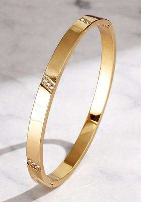 Stainless Steel Gold-Plated American Diamond Temple Bangle-Style Bracelet for Women | Stylish Party & Everyday Wear | Gift for Her