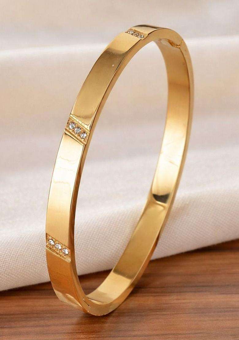 Stainless Steel Gold-Plated American Diamond Temple Bangle-Style Bracelet for Women | Stylish Party & Everyday Wear | Gift for Her - Indya