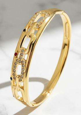 Stainless Steel Gold-Plated American Diamond Temple Bangle-Style Bracelet for Women | Stylish Party & Everyday Wear | Gift for Her