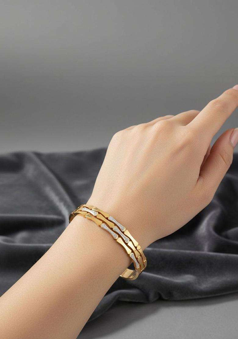 Stainless Steel Gold-Plated American Diamond Temple Bangle-Style Bracelet for Women | Stylish Party & Everyday Wear | Gift for Her - Indya