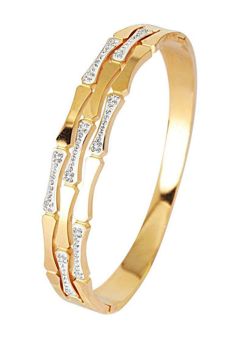 Stainless Steel Gold-Plated American Diamond Temple Bangle-Style Bracelet for Women | Stylish Party & Everyday Wear | Gift for Her - Indya